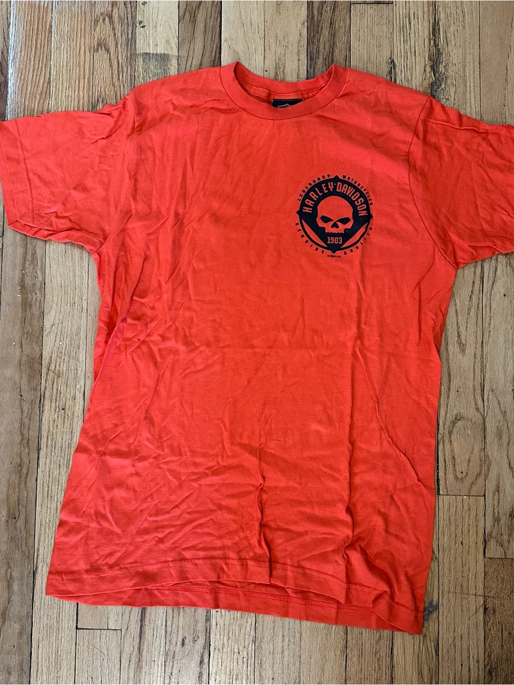 New Harley-Davidson Orange Short Sleeve Tee with left chest print size Med